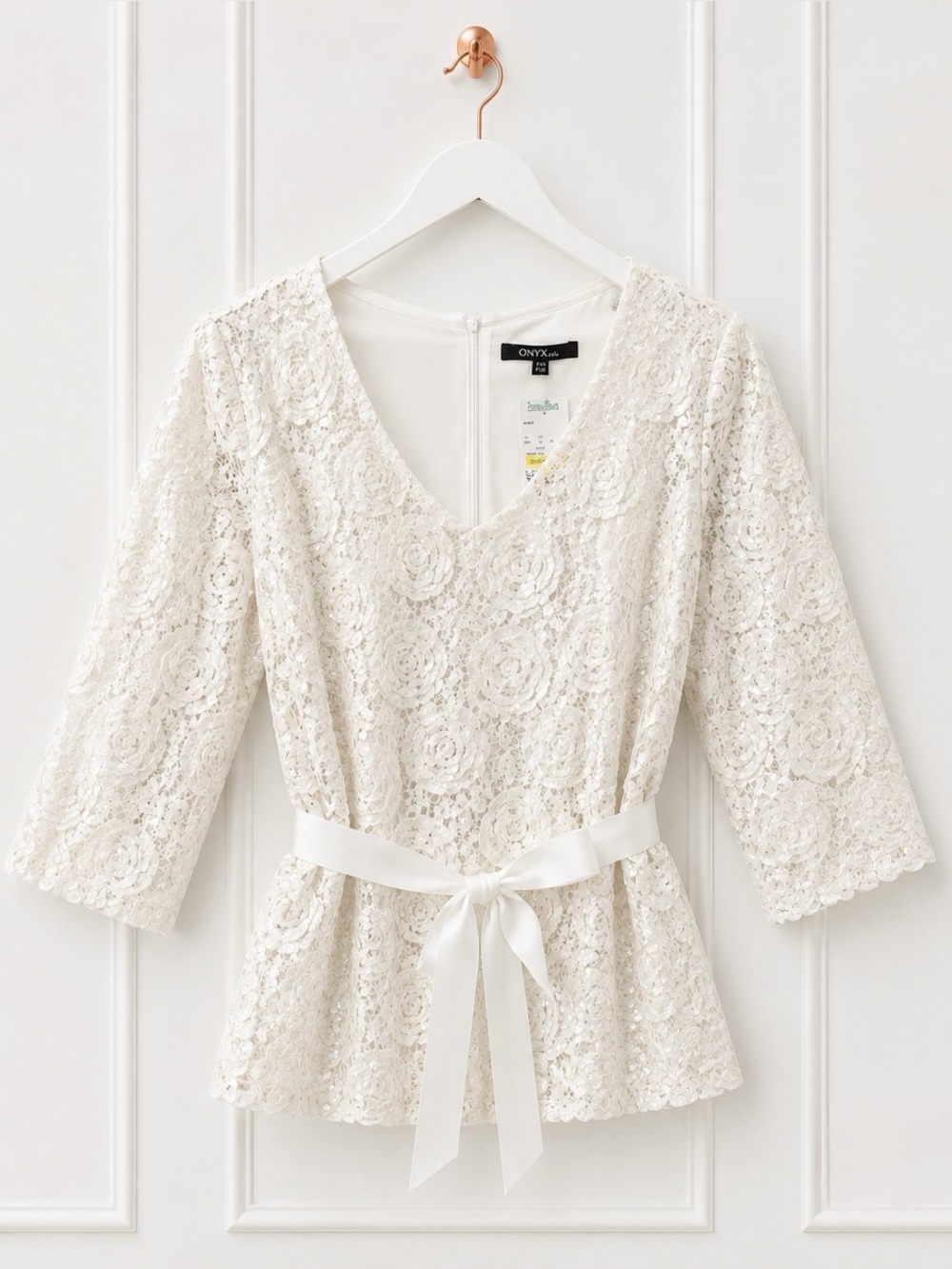 NWT $99 Onyx Nite Vintage 1990s Petite Medium Rosette Lace Sequin Dressy Blouse
